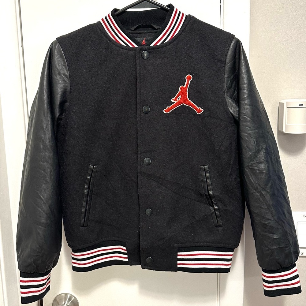 Air Jordan Black & Red Flight Varsity Jacket Coat Kids Boys 12-13Y Streetwear